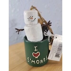 Christmas Ornament Snowman From Marshmallows in Cup I Love Smores Ceramic‎